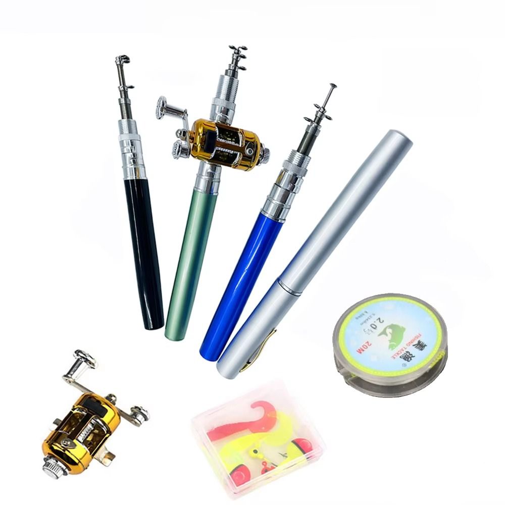 Fishing Rod Spinning - 伸縮式ポケット釣り竿ペン型カーボンリールミニ釣り竿アルミ合金スピニング折りたたみ釣り竿キット川