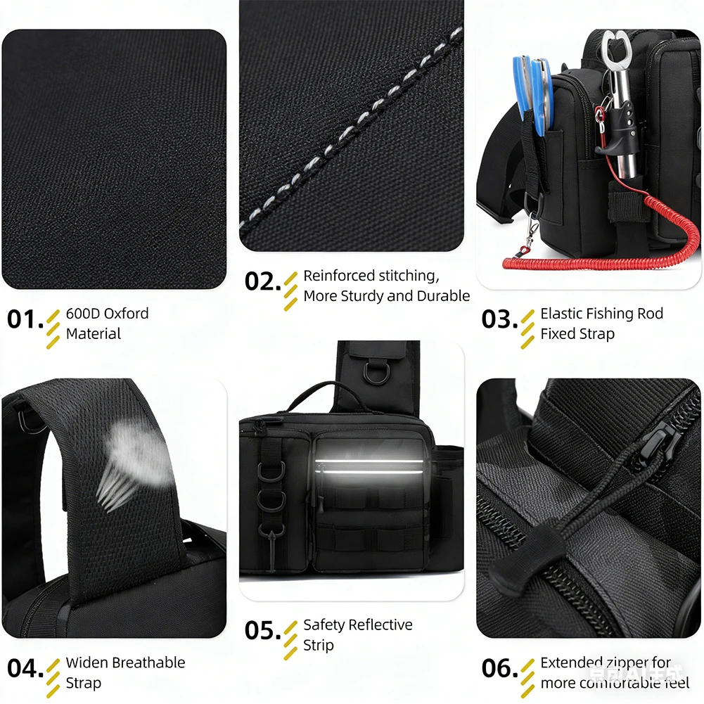 Fishing Rod Holder - 釣り用バックパック ロッドホルダー付き 調節可能な幅広ショルダーストラップ 防水オックスフォード素材 アウトドア釣りやハイキング用