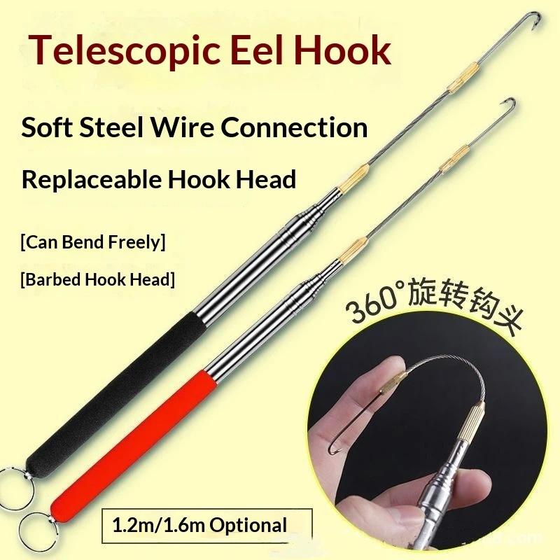 Fishing Rod Building Kit - 1PC 360度回転バーブ付き糸巻き釣り針 伸縮式ポール イールフック ステンレス鋼ハンドル 水田イールフック