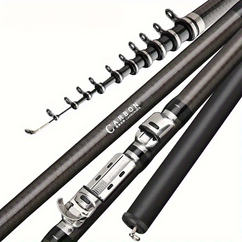 Fishing Rod Travel - 3.6-6.3m カーボンファイバー伸縮式磯釣り竿、超軽量ルアーロッド、鯉釣り用トラベルスピニングリールロッド
