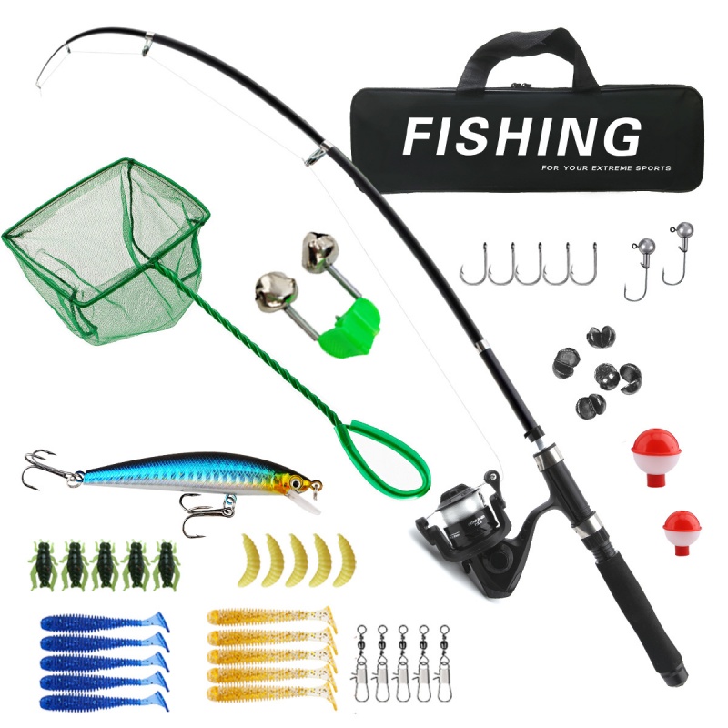 Fishing Rod Casting - 釣り竿とリールのコンビネーションキット、伸縮式キャスティングロッド、回転式キャスティングリール、餌フック、回転バッグ、1.8m