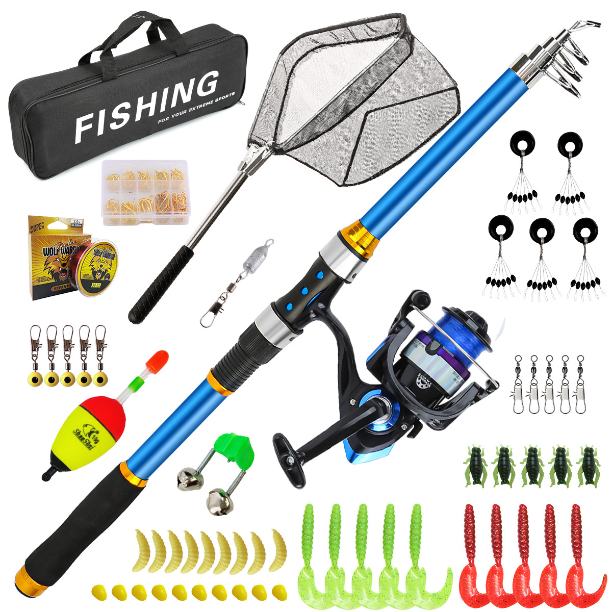 Fishing Rod Spinning - 2.1-3.6M 伸縮式ガラス繊維釣竿セット リール & アクセサリー付き -